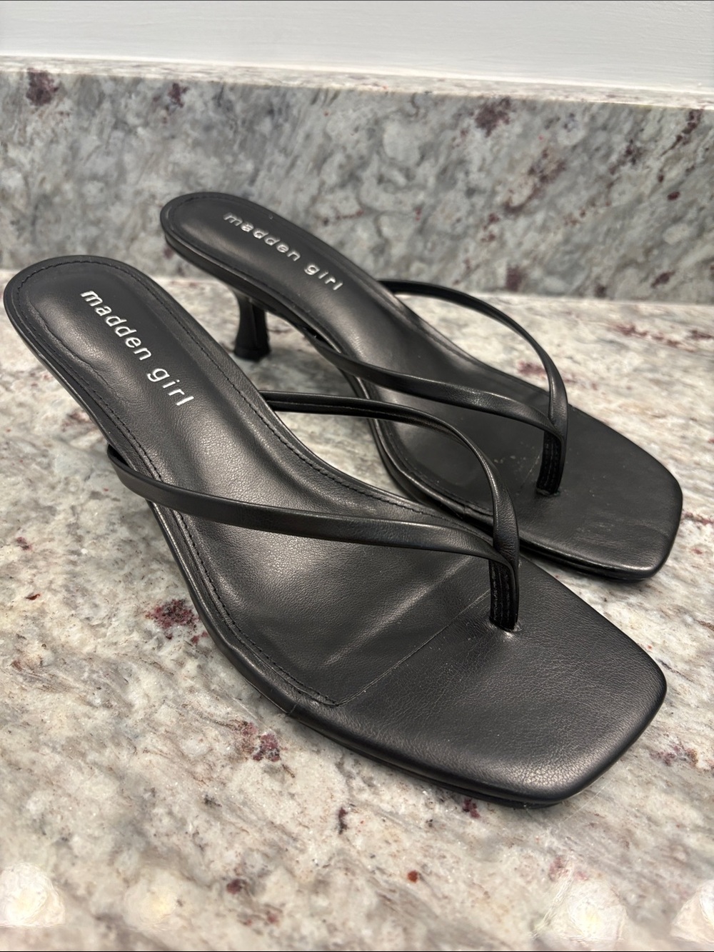 Madden Girl Black Minimalist Square Toe Kitten Heels